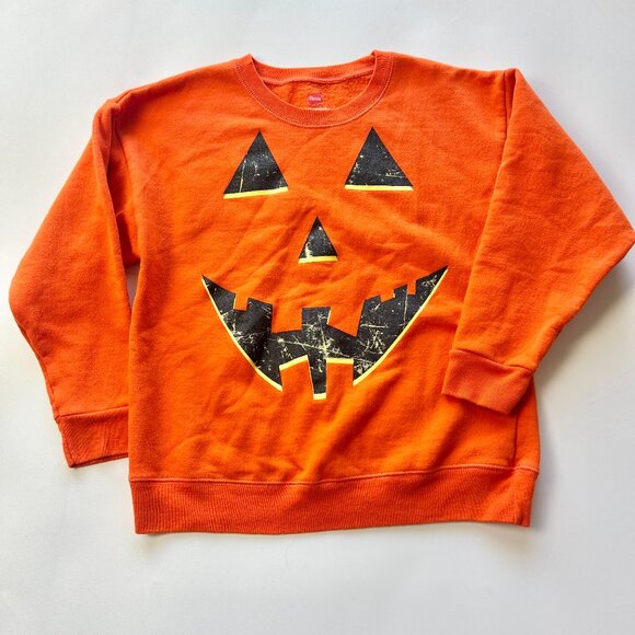 Kids Vintage Hanes Jack o Lantern Halloween Crewneck Sweater Small - Picture 1 of 6